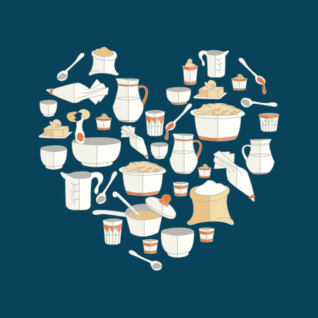 illustration of kitchen utensils as heartのイラスト素材