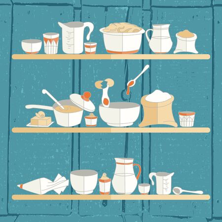 illustration of kitchen utensils on a textured backgroundのイラスト素材