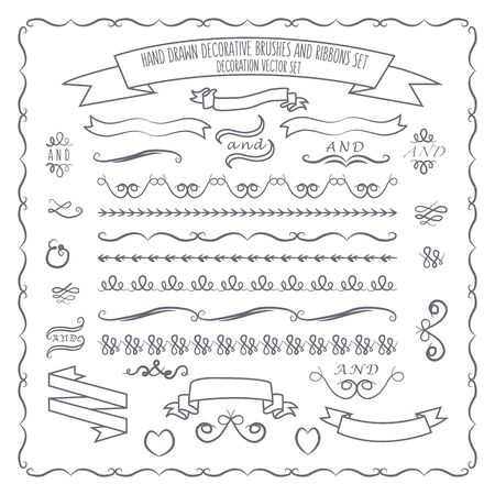 illustration of hand drawn decorative brushes, elements and ribbons as templates for outstanding designのイラスト素材