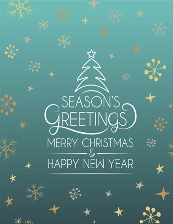 Hand sketched Seasons greetings business card, badge, icon typography. Lettering Seasons Greetings for Merry Christmas, New Year greeting card, invitation template, banner, poster. Vector letteringのイラスト素材