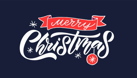 Hand sketched Merry Christmas card, badge, icon typography. Lettering Merry Christmas for Christmas, New Year greeting card, invitation template, banner, poster.のイラスト素材
