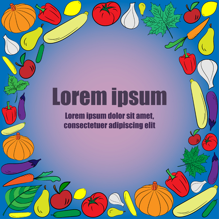 decorative background with vegetables, banner with textのイラスト素材