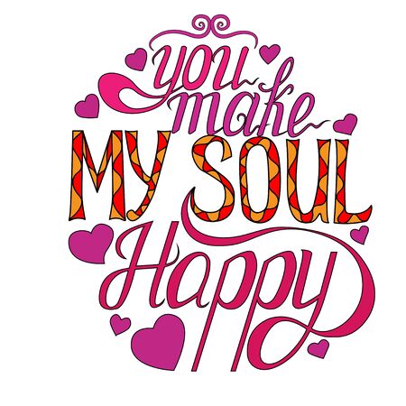 Happy valentines day Lettering, design elements for cards. Doodles curls. Vector illustration. Be my Valentine.のイラスト素材