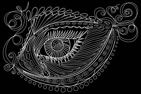 Doodle eye in the fish form. Isolated on the black backgroundのイラスト素材