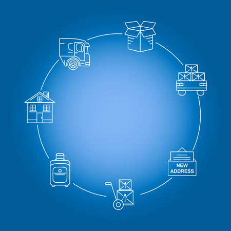 Moving. Thin line art icons. Flat style illustrations isolated. Line art icon infographic setのイラスト素材