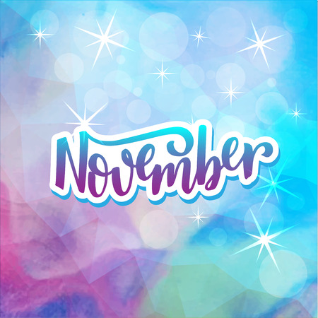 Lettering Composition about November. Typography for calendar or poster, invitation, greeting card or t-shirt. Vector lettering, calligraphy design. Text backgroundのイラスト素材