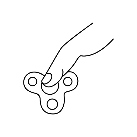 black thin line hand fidget spinner logo. concept of very popular toy gadget for kids or best thing for hyperactivity child.のイラスト素材