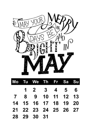 Vector calendar for May 2018. Hand drawn lettering quotes for calendar design, vector illustrationのイラスト素材