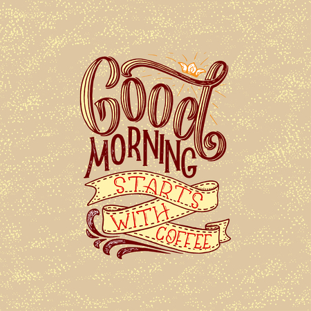 Hand lettering quote with sketch for coffee shop or cafe.のイラスト素材