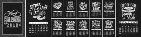 Vector calendar for months 2 0 1 8. Hand drawn lettering quotes for calendar designのイラスト素材