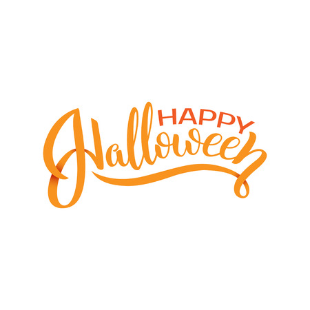 Happy Halloween vector lettering. Holiday calligraphy with spider and web for banner, poster, greeting card, party invitation. Isolated illustration.のイラスト素材