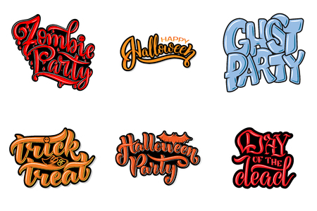 Set with phrase for Halloween, vector lettering. Holiday calligraphy for banner, poster, greeting card, party invitation. Vector illustration.のイラスト素材