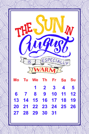 Vector calendar for months 2 0 1 8. Hand drawn lettering quotes for calendar design, vector illustrationのイラスト素材