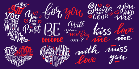 Set of Big hearts with lettering about Love, typography poster for Valentines Day, cards, prints. Vector illustrationのイラスト素材