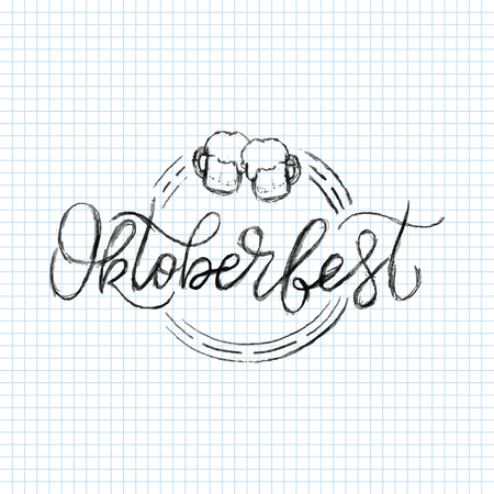 Oktoberfest logotype. Beer Festival vector lettering banner. Illustration of Bavarian festival design on textured background. Hand drawn typography for logo, poster, card, postcardのイラスト素材