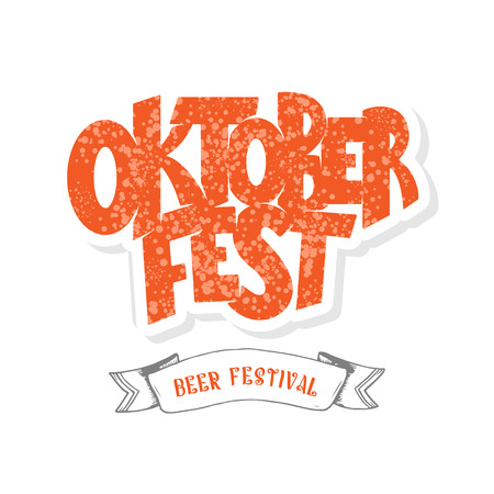 Oktoberfest logotype. Beer Festival vector banner. Illustration of Bavarian festival design on white background with. Orange, white lettering typography for logo, poster, card, postcardのイラスト素材