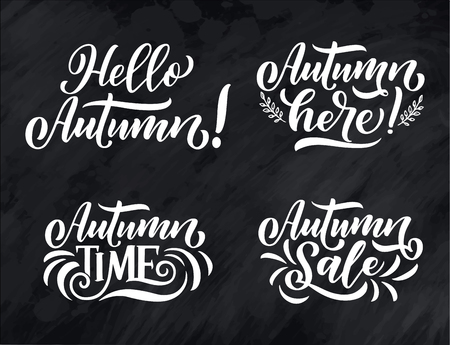 Hello autumn. Hand drawn calligraphy and brush pen lettering. design for holiday greeting card and invitation of seasonal autumn holiday. Vectorのイラスト素材