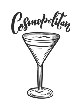 Lettering name of cocktail with glass. Template for card banner and poster for bar menu and restaurant. Vector illustrationのイラスト素材