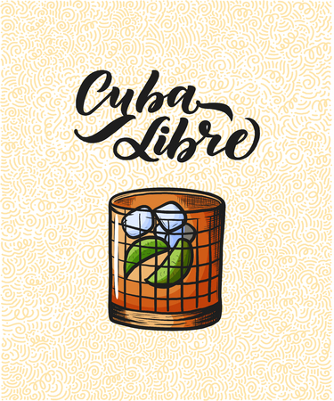 Lettering name of cocktail with glass. Template for card banner and poster for bar menu and restaurant. Vector illustrationのイラスト素材