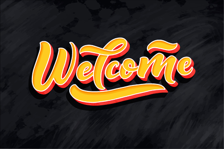 Hand sketched - Welcome, 3D lettering typography. Drawn art sign. Motivational text. Greetings for logotype, badge, icon, card, postcard, logo, banner, tag.のイラスト素材