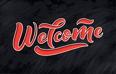Hand sketched - Welcome, 3D lettering typography. Drawn art sign. Motivational text. Greetings for logotype, badge, icon, card, postcard, logo banner tag Celebration vector illustrationのイラスト素材