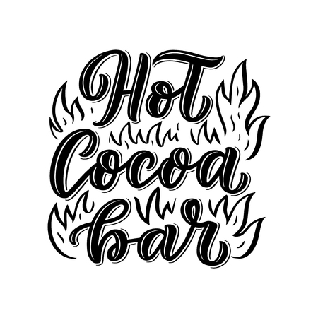 Hot cocoa hand lettering composition. Hand drawn quote for Christmas signs, cafe, bar and restaurant. Vector illustrationのイラスト素材