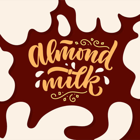 Almond milk lettering for banner and packaging design. Organic nutrition healthy food. Phrase about dairy product. Vector illustrationのイラスト素材