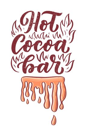 Hot cocoa hand lettering composition. Hand drawn quote for Christmas signs, cafe, bar and restaurant. Vector illustrationのイラスト素材