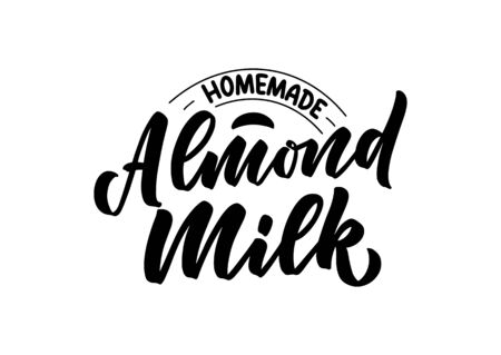 Almond milk lettering for banner, logo and packaging design. Organic nutrition healthy food. Phrase about dairy product. Vectorのイラスト素材