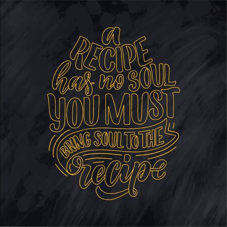 Card with hand drawn unique typography design element for greeting cards, decoration, prints and posters. Handwritten lettering quote about kitchen and cooking. Vector illustrationのイラスト素材