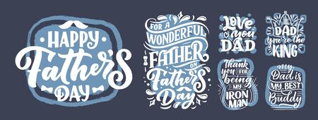 Set with lettering for Father's day greeting card, great design for any purposes. Typography poster. Vector vintage illustration.のイラスト素材