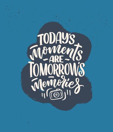 Travel life style inspiration quote about good memories, hand drawn lettering poster. Motivational typography for prints. Calligraphy graphic design element. Label vector illustrationのイラスト素材