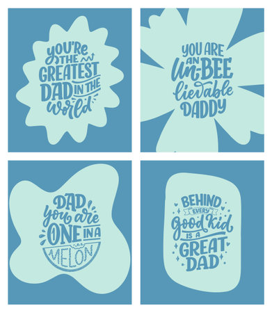 Set with funny hand drawn lettering quotes for Fathers day greeting card. Typography posters. Cool phrases for t shirt print. Inspirational slogans. Vectorのイラスト素材