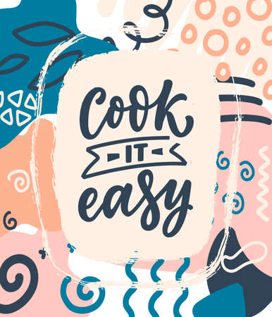 Handwritten lettering quote about kitchen and cooking. Hand drawn unique typography design element for greeting cards, decoration, prints and posters.のイラスト素材