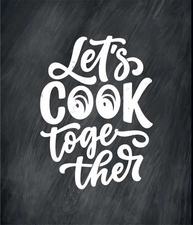 Handwritten lettering quote about kitchen and cooking. Hand drawn unique typography design element for greeting cards, decoration, prints and posters.のイラスト素材