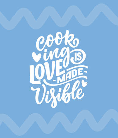 Handwritten lettering quote about kitchen and cooking. Hand drawn unique typography design element for greeting cards, decoration, prints and posters.のイラスト素材