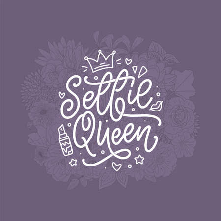 Selfie Queen lettering. Calligraphy fun design to print on tee, shirt, hoody, poster, sticker, card. Vectorのイラスト素材