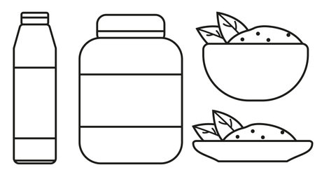 set of doodle icons jars, bottles, spices, linear icons, hand drawingのイラスト素材
