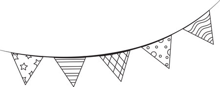 bright vector illustration garland of flags, party decoration, paper flags, doodle and sketchのイラスト素材