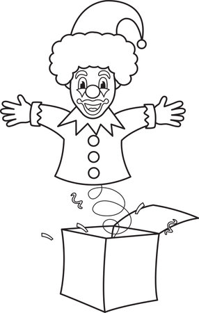vector illustration of a surprise box, april fools day, clown on a spring, doodle and sketchのイラスト素材