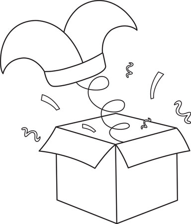 vector illustration of a surprise box, april fools day, clown hat, doodle and sketchのイラスト素材