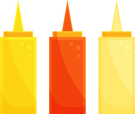 bright vector illustration of bottles with sauces, fast food, street foodのイラスト素材