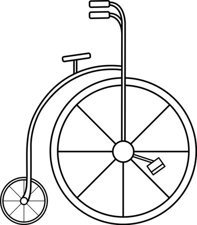 vector illustration of a circus bike, a bicycle with a large and small wheel, circus equipment, doodle and sketchのイラスト素材