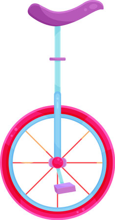 bright vector illustration of a circus bike, a bicycle with one wheel, monocycle, circus equipmentのイラスト素材