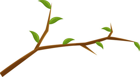 vector illustration of a tree branch, a broken branch, a wooden knot with leavesのイラスト素材