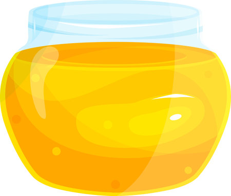 bright vector illustration of a glass jar with honey, a container with honey, a honey apiaryのイラスト素材