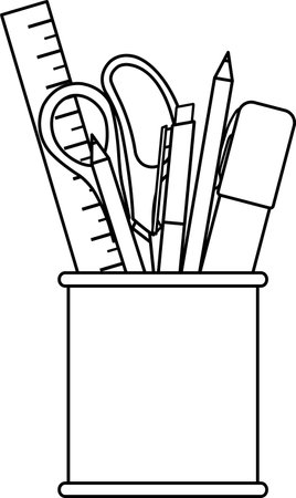 vector linear stationery icon in a glass, school and office supplies, back to school, doodle and sketchのイラスト素材