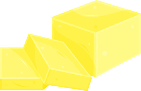 color vector illustration of butter, briquette and slices of butter, sliced butter, dairy productsのイラスト素材