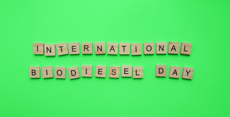 August 10, International Biodiesel Day, World Biofuels Day, minimalistic banner, inscription in wooden lettersの写真素材