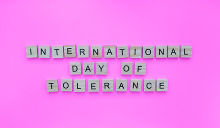 November 16, International Day for Tolerance, minimalistic banner with the inscription in wooden lettersの写真素材